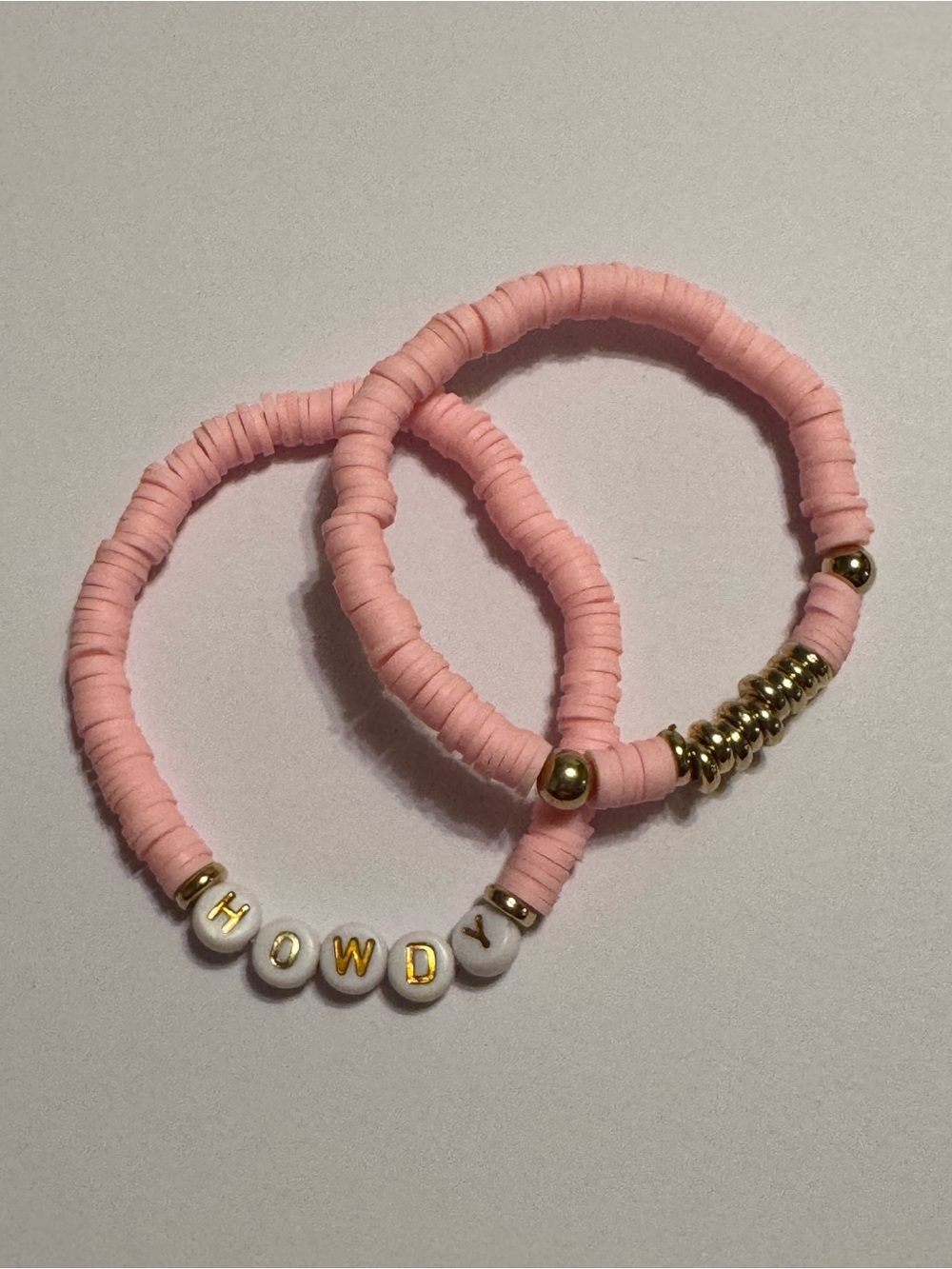 Set of 2 Country Western Cowgirl Pink Beaded Charm Stretch Bracelets